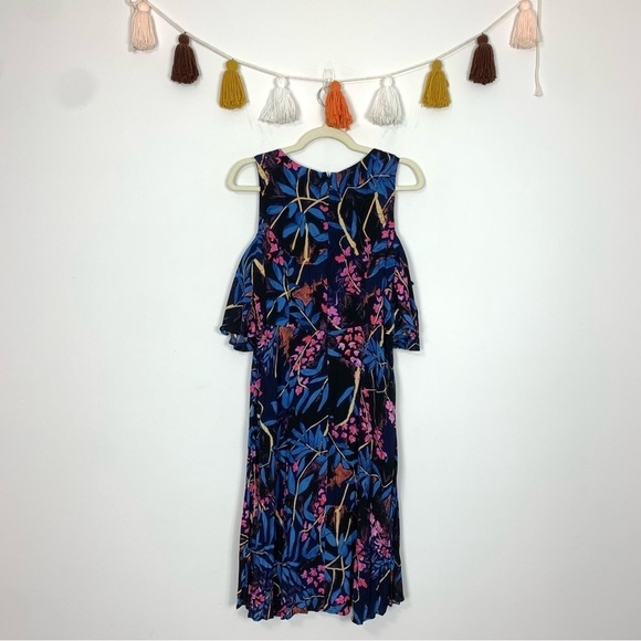 NWT Anthropologie Maeve Elia Cold Shoulder Dress Blue Tropical Floral Size 12 - Picture 13 of 14